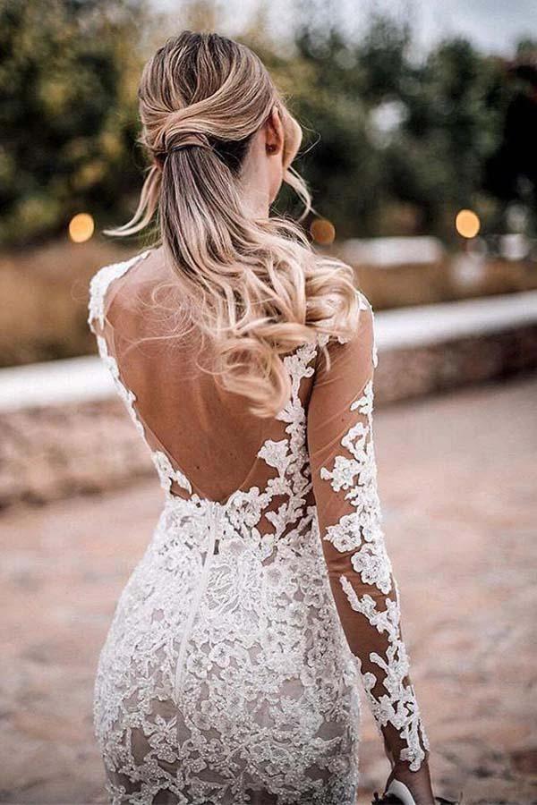 Stunning Lace Appliques See Though Mermaid Rustic Wedding with Sleeves WD447 by pgmdress