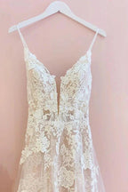 Stunning Long A-Line Spaghetti Straps Tulle Lace Wedding Dress by BIZTUNNEL