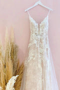 Stunning Long A-Line Spaghetti Straps Tulle Lace Wedding Dress by BIZTUNNEL
