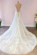Stunning Long A-Line Tulle Sweetheart Appliques Lace Wedding Dress by BIZTUNNEL