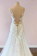 Stunning Long A-Line Tulle Sweetheart Appliques Lace Wedding Dress by BIZTUNNEL