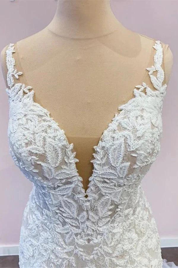 Stunning Long A-Line Tulle Sweetheart Appliques Lace Wedding Dress by BIZTUNNEL