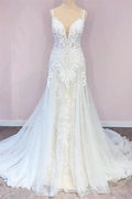 Stunning Long A-Line Tulle Sweetheart Appliques Lace Wedding Dress by BIZTUNNEL