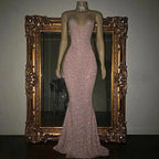 Stunning Long Halter Spaghetti Straps Sequined Mermaid Prom Dress by BIZTUNNEL