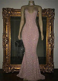 Stunning Long Halter Spaghetti Straps Sequined Mermaid Prom Dress by BIZTUNNEL