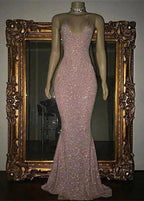 Stunning Long Halter Spaghetti Straps Sequined Mermaid Prom Dress by BIZTUNNEL