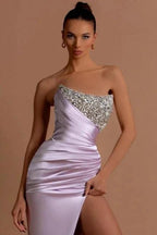 Stunning Long Lilac Column Strapless Sequined Beading Prom Dress with Slit by misshow.com