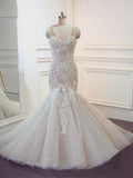 Stunning Long Mermaid Spaghetti Strap Lace Wedding Dresses by BIZTUNNEL