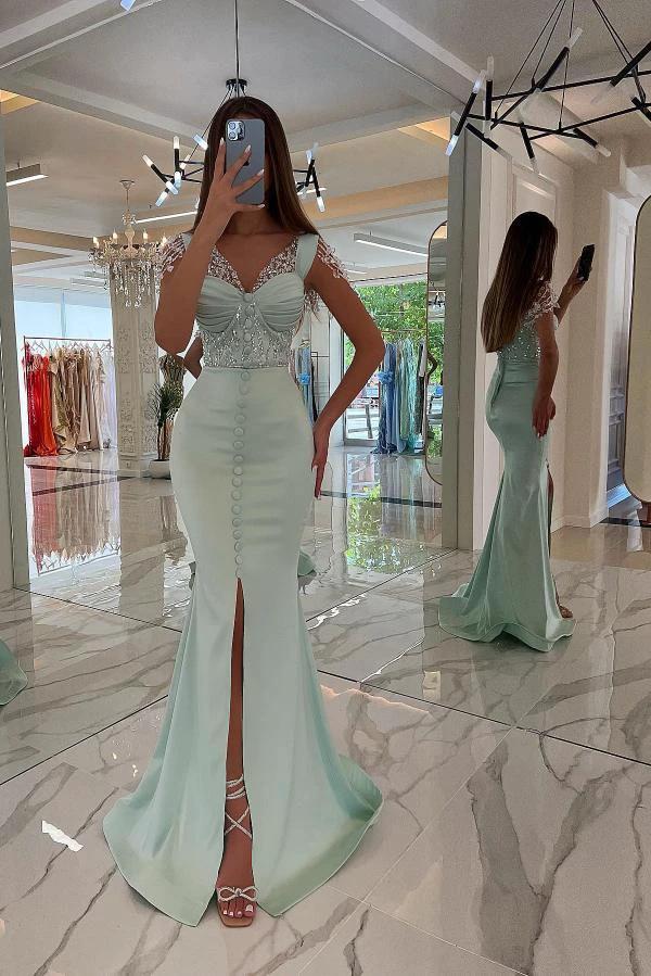 Stunning Long Mermaid Sweetheart Satin Sequins Prom Dress with Slit by BIZTUNNEL