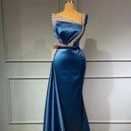 Stunning Long One shoulder Stretch Satin Mermaid Prom Dress by BIZTUNNEL
