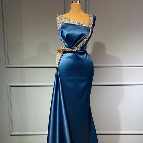 Stunning Long One shoulder Stretch Satin Mermaid Prom Dress