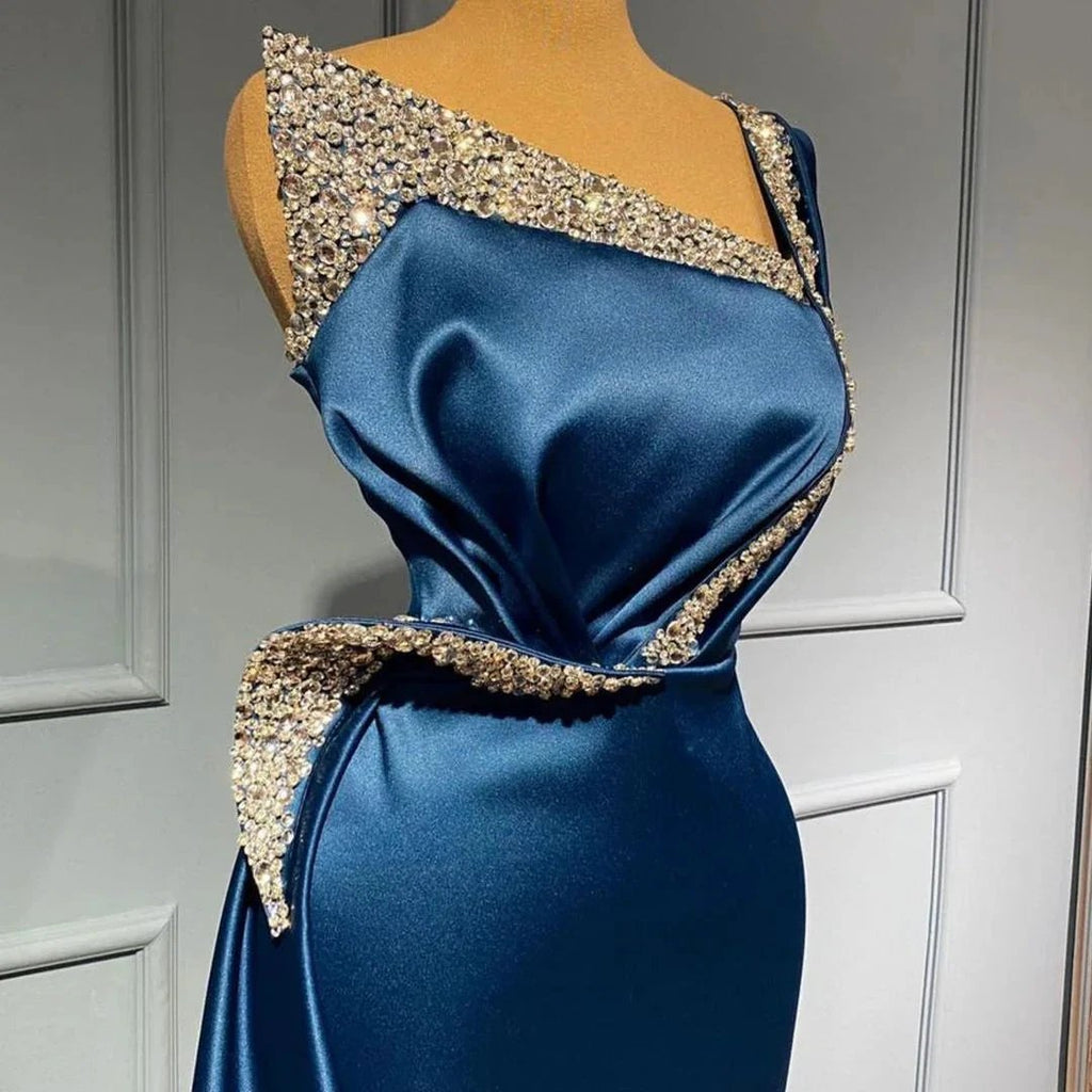 Stunning Long One shoulder Stretch Satin Mermaid Prom Dress by BIZTUNNEL