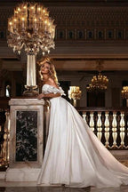 Stunning Off Shoulder White Floral Mermaid Slim Wedding Gowns Sweetheart Long Bridal Dress with Detachable Tail by misshow.com