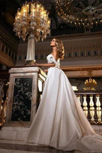 Stunning Off Shoulder White Floral Mermaid Slim Wedding Gowns Sweetheart Long Bridal Dress with Detachable Tail by misshow.com