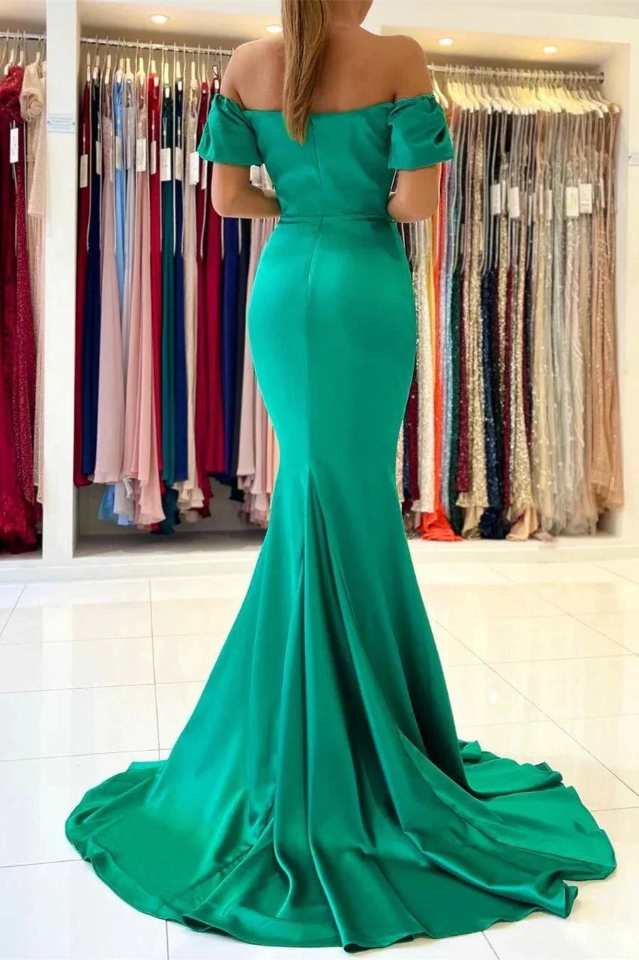 Stunning Off-the-Shoulder Satin Mermaid Evening Gown by misshow.com