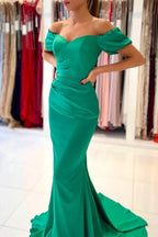 Stunning Off-the-Shoulder Satin Mermaid Evening Gown by misshow.com