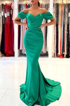 Stunning Off-the-Shoulder Satin Mermaid Evening Gown by misshow.com