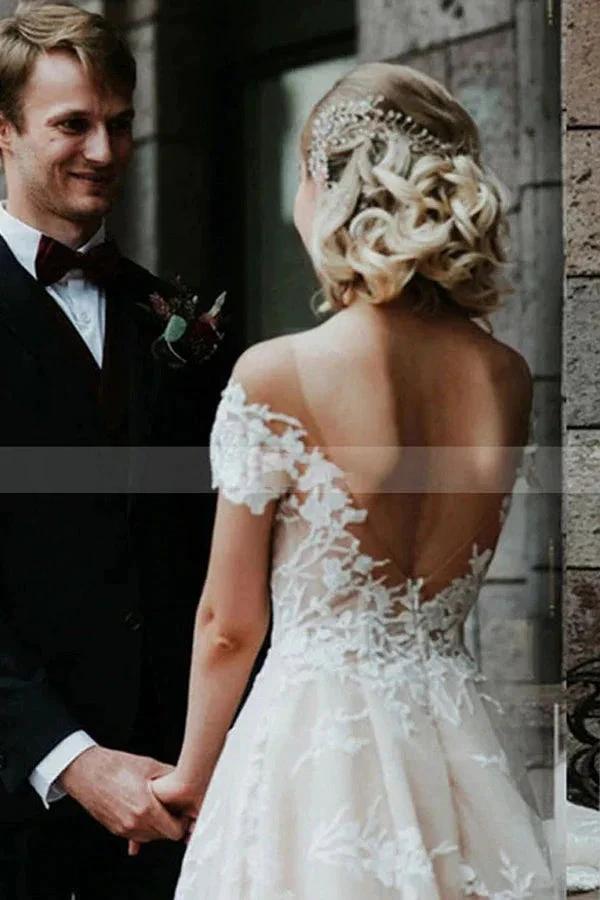 Stunning Off-the-ShoulderFloral Lace Bridal Gown Princess Wedding Dress by misshow.com