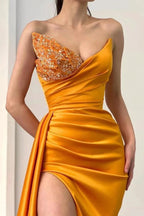 Stunning Satin Side Slit Sleeveless Long Evening Dress by misshow.com