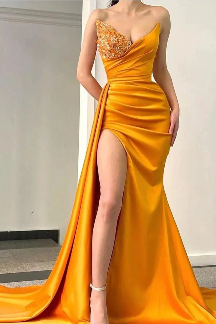 Stunning Satin Side Slit Sleeveless Long Evening Dress by misshow.com