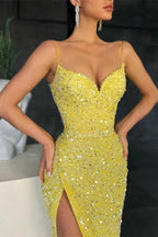 Stunning Sexy Mermaid Yellow Sequins Prom Dresses by misshow.com