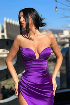 Stunning Sexy Satin V-neck Mermaid Evening Dress With Side Slit by misshow.com