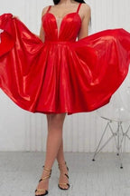 Stunning Short Red A-line Spaghetti Straps V-neck Homecoming Dresses by misshow.com