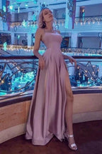 Stunning Spaghetti Straps Satin Evening Dress with Side Slit by misshow.com