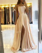 Stunning Spaghetti Straps Satin Evening Dress with Side Slit by misshow.com