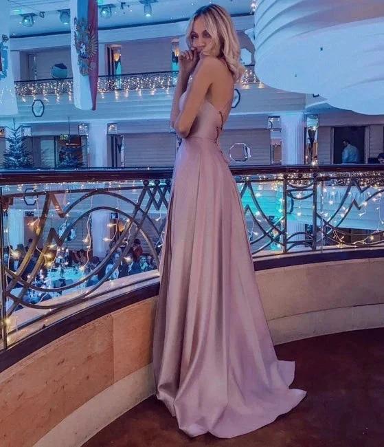 Stunning Spaghetti Straps Satin Evening Dress with Side Slit by misshow.com
