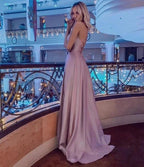 Stunning Spaghetti Straps Satin Evening Dress with Side Slit by misshow.com