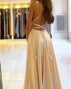 Stunning Spaghetti Straps Satin Evening Dress with Side Slit by misshow.com