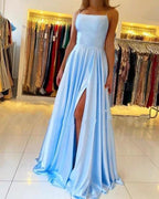 Stunning Spaghetti Straps Satin Evening Dress with Side Slit by misshow.com