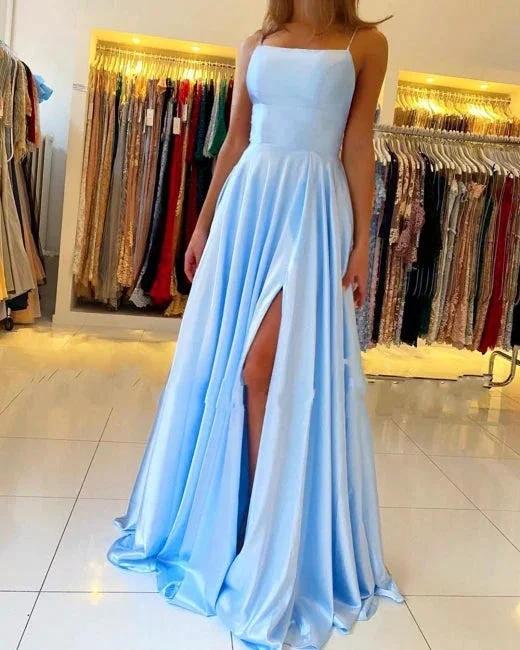 Stunning Spaghetti Straps Satin Evening Dress with Side Slit by misshow.com
