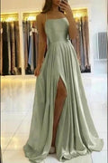 Stunning Spaghetti Straps Satin Evening Dress with Side Slit by misshow.com