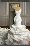 Stunning Strapless Organza Tiered Piping Mermaid Wedding Dress by misshow.com