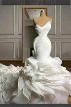 Stunning Strapless Organza Tiered Piping Mermaid Wedding Dress by misshow.com