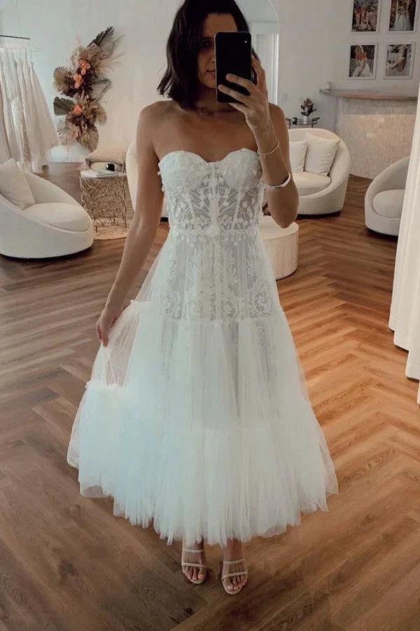 Stunning Strapless Short Summer Tulle Wedding Dress by misshow.com