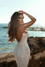 Stunning Sweetheart Beading Mermaid Wedding Gown Sleeveless Tulle Bridal Dress by misshow.com