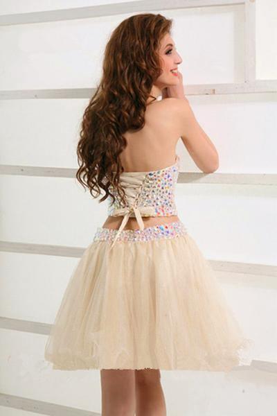 Stunning Two Piece Short Tulle Beaded Sweet Homecoming/Party Dress PD119 Main Image