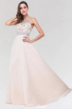 Stylish A-Line Chiffon Tulle Scoop Sleeveless Floor-Length Bridesmaid Dress with Beadings by misshow.com