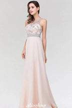Stylish A-Line Chiffon Tulle Scoop Sleeveless Floor-Length Bridesmaid Dress with Beadings by misshow.com