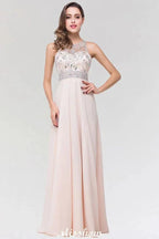 Stylish A-Line Chiffon Tulle Scoop Sleeveless Floor-Length Bridesmaid Dress with Beadings by misshow.com