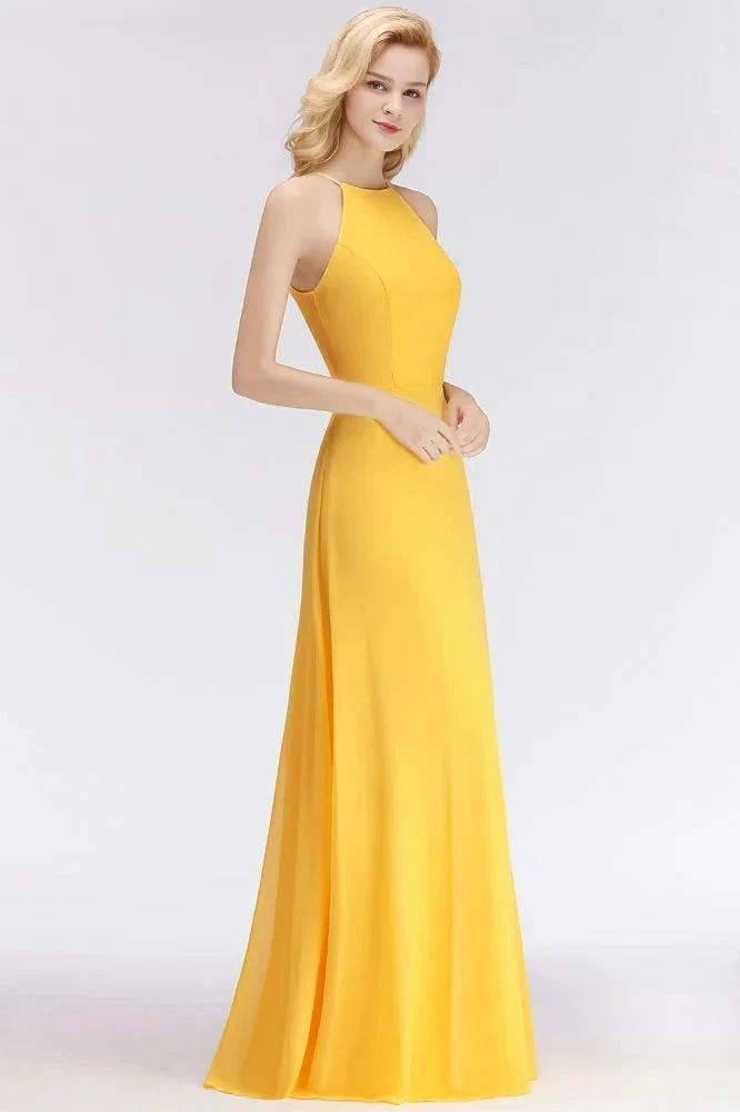 Stylish A-line Halter Sleeveless Floor Length Yellow Bridesmaid Dresses by misshow.com