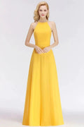 Stylish A-line Halter Sleeveless Floor Length Yellow Bridesmaid Dresses by misshow.com