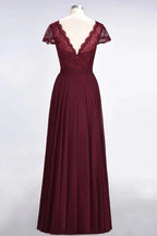 Stylish A-Line V-Neck Cap-Sleeves Floor-Length Bridesmaid Dress by misshow.com