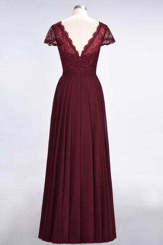 Elegante vestido de dama de honor con escote en V, mangas cortas y largo hasta el suelo