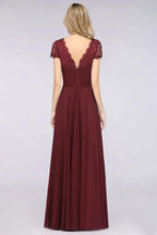 Stylish A-Line V-Neck Cap-Sleeves Floor-Length Bridesmaid Dress by misshow.com
