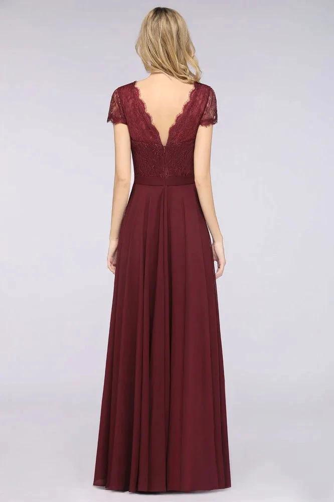 Stylish A-Line V-Neck Cap-Sleeves Floor-Length Bridesmaid Dress by misshow.com
