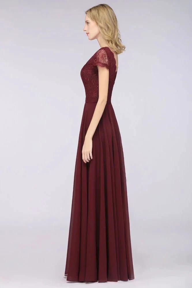 Stylish A-Line V-Neck Cap-Sleeves Floor-Length Bridesmaid Dress by misshow.com